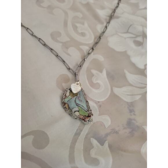 Ceramic Broken China Stainless Steel Necklace Made with Love Charm - Picture 1 of 8